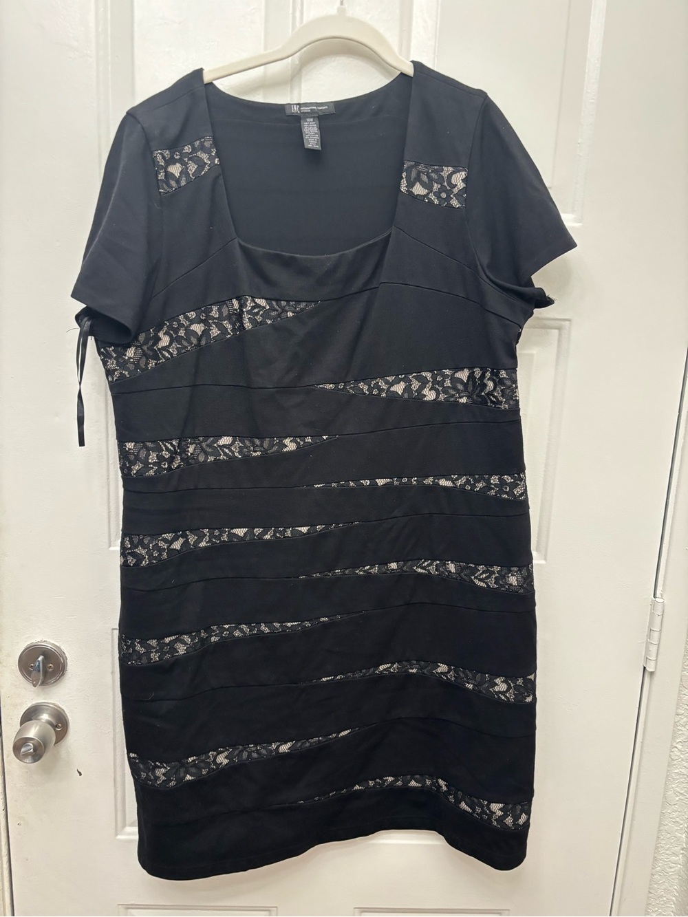 INC International Concepts Black Lace-Striped Midi Dress